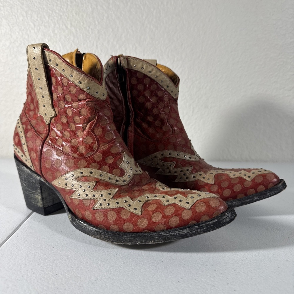 Old Gringo Red Polka Dot Studded Eagle Ankle Zip Cowboy Boots 7.5 B Line Dance